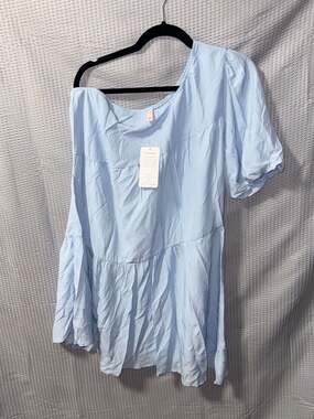 KIRUNDO Women's One Shoulder Puff Sleeve Tiered Babydoll Mini Dress Light Blue